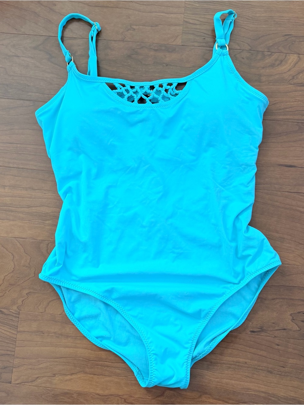 Leilani Swimsuit Women's Size 12 Bright Blue Teal Macrame One Piece Built In Bra